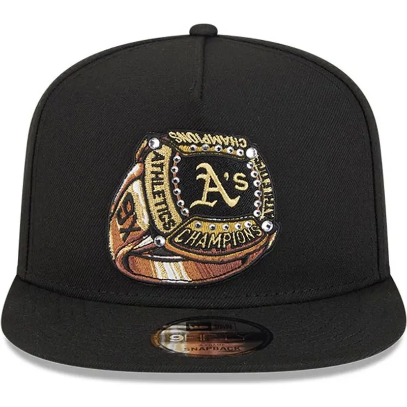schwarze-flache-snapback-kappe-9fifty-a-frame-ring-der-oakland-athletics-mlb-von-new-era