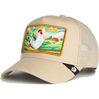 Cappellino trucker beige gallo Get That Worm Greener Grass The Farm di Goorin Bros.