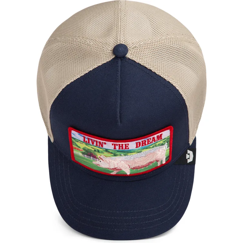 cappellino-trucker-blu-marino-maiale-livin-the-dream-greener-grass-the-farm-di-goorin-bros