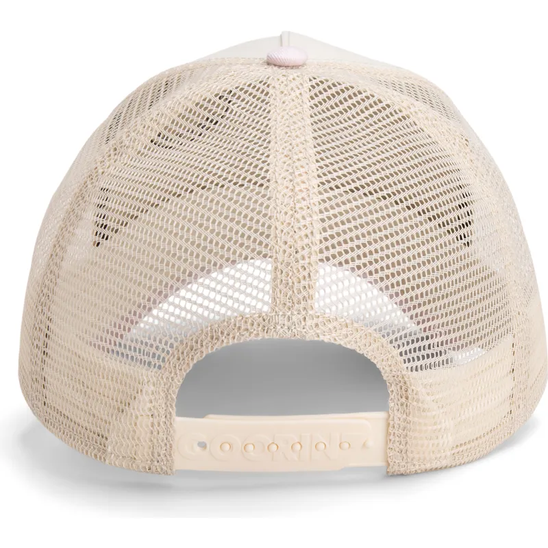 cappellino-trucker-beige-e-rosa-teschio-the-cancelled-skull-whisper-the-farm-di-goorin-bros