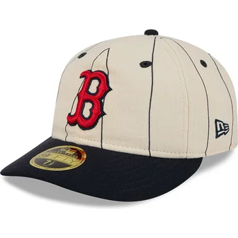 Beige gebogene angepasste 59FIFTY Retro Crown Linen Kappe von Boston Red Sox MLB von New Era