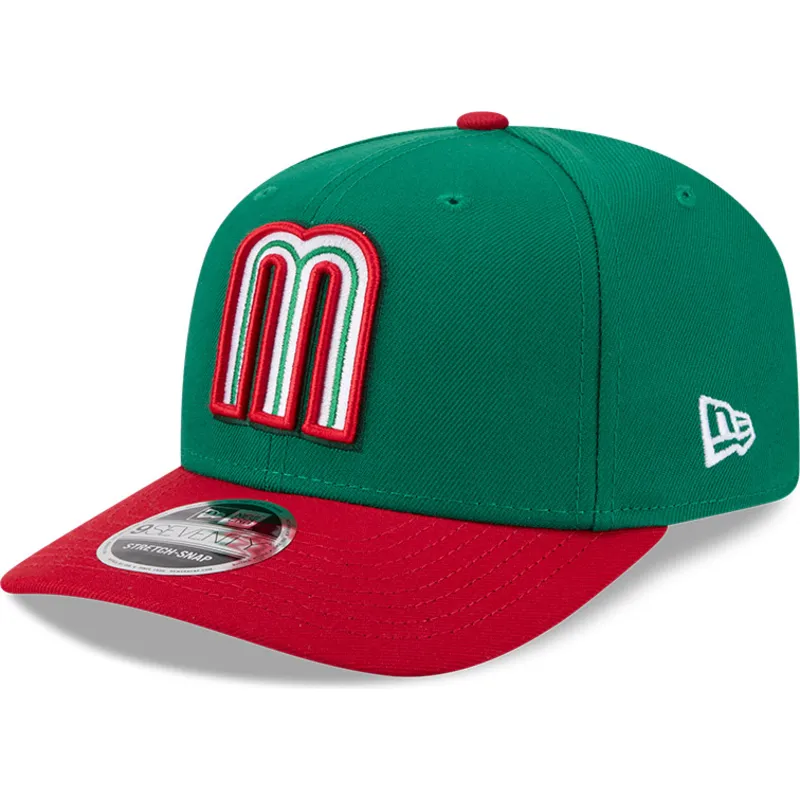 grune-und-rote-gebogene-kappe-snapback-9seventy-stretch-snap-mexico-2026-world-baseball-classic-von-new-era