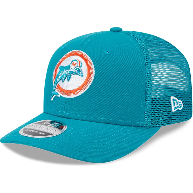casquette-trucker-bleue-9seventy-stretch-snap-evergreen-helmet-miami-dolphins-nfl-new-era