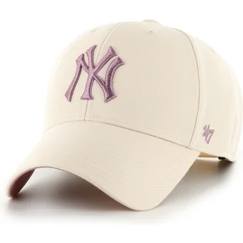 Cappellino curvo beige snapback con logo viola MVP Ballpark dei New York Yankees MLB di 47 Brand