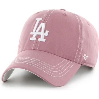 Șepci curbată roz bandă reglabilă Clean Up Contrast Stitch de Los Angeles Dodgers MLB de 47 Brand