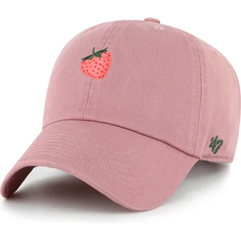 47 Brand Curved Brim Strawberry Fruit Clean Up Base Runner Icon Pink Adjustable Cap