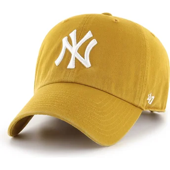 47 Brand Curved Brim Clean Up Flat Gold New York Yankees MLB Yellow Adjustable Cap