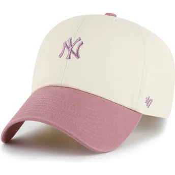Casquette courbée beige et rose ajustable Clean Up Base Runner Two Tone New York Yankees MLB 47 Brand