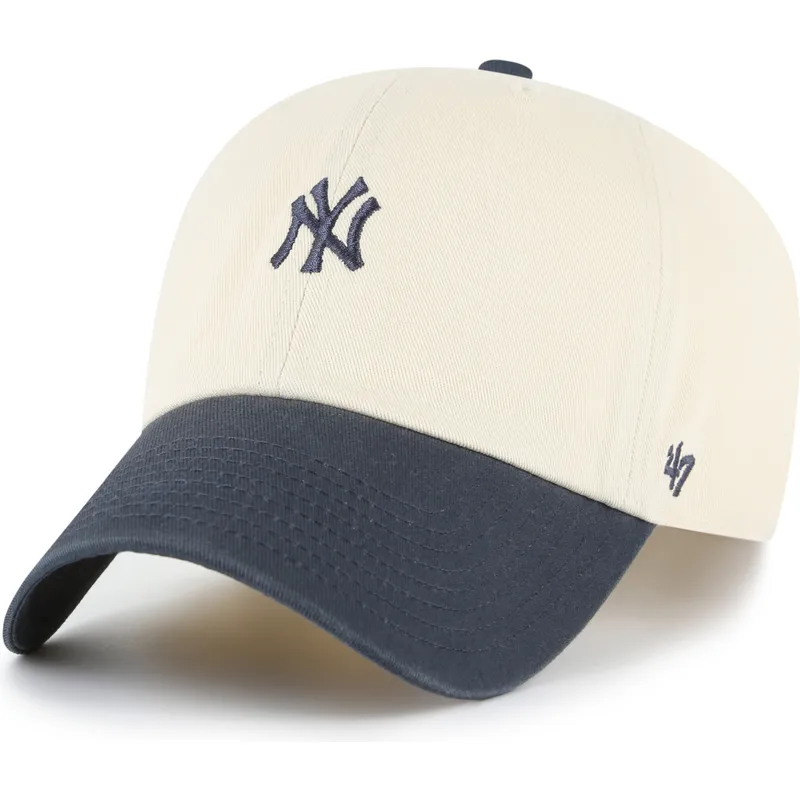 casquette-courbee-beige-et-bleue-marine-ajustable-clean-up-base-runner-two-tone-new-york-yankees-mlb-47-brand