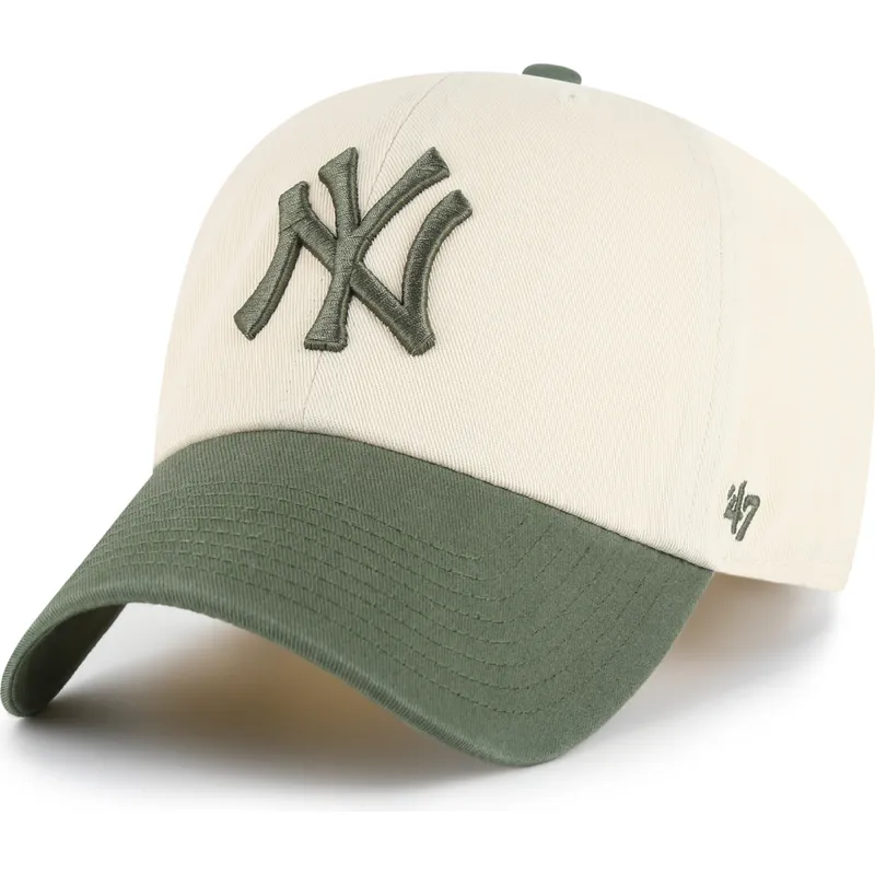 bojd-keps-beige-och-gron-justerbar-clean-up-two-tone-no-loop-label-new-york-yankees-mlb-av-47-brand