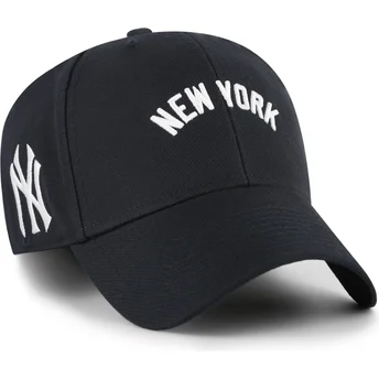 Marinblå böjd justerbar keps MVP Ballpark Script Shot från New York Yankees MLB av 47 Brand