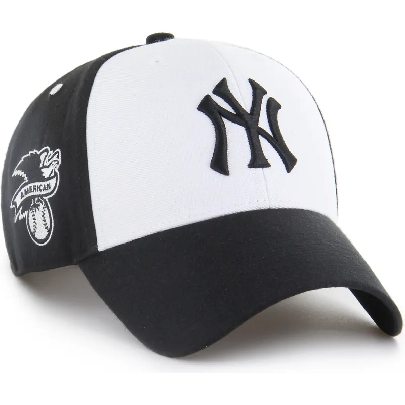 schwarze-und-weisse-gebogene-snapback-kappe-mvp-replica-sure-shot-der-new-york-yankees-mlb-von-47-brand