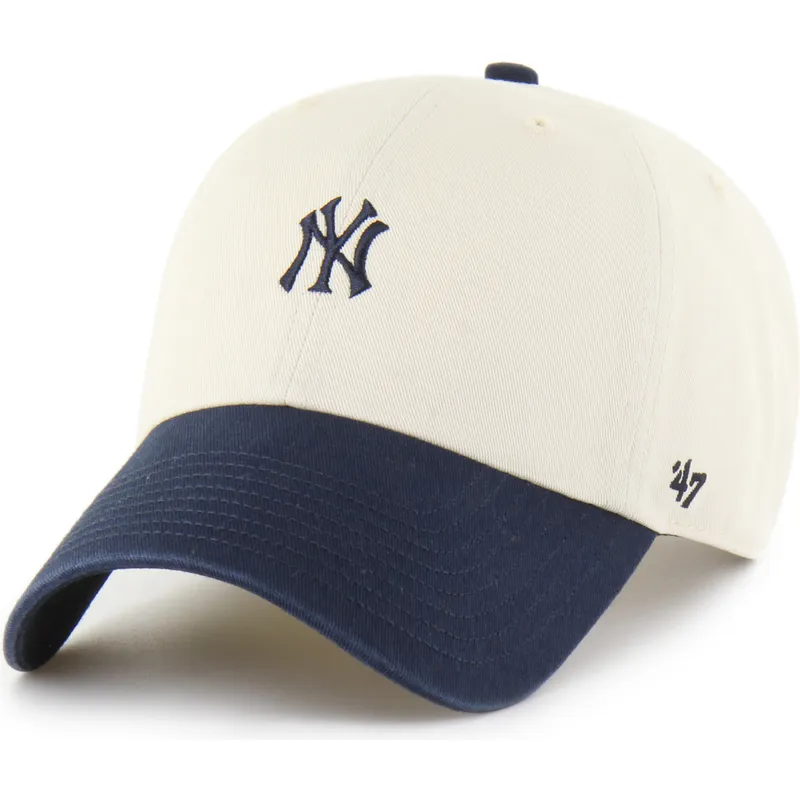 beige-und-marineblaue-verstellbare-gebogene-kappe-clean-up-base-runner-sure-shot-two-tone-der-new-york-yankees-mlb-von-47-brand