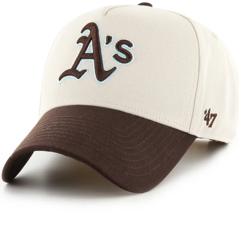 cappellino-visiera-curva-beige-e-marrone-snapback-mvp-dt-sure-shot-two-tone-cotton-di-oakland-athletics-mlb-di-47-brand