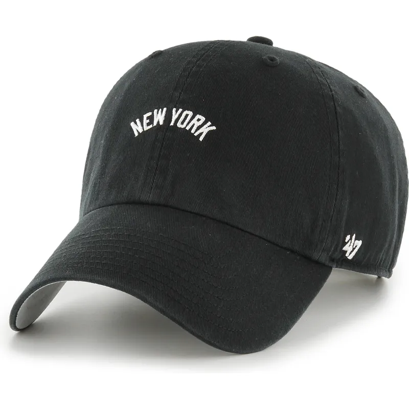 schwarze-verstellbare-curved-cap-clean-up-base-runner-script-der-new-york-yankees-mlb-von-47-brand