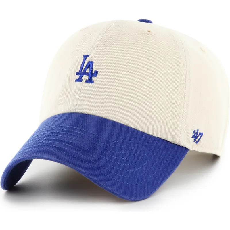 gorra-curva-beige-y-azul-ajustable-clean-up-base-runner-sure-shot-two-tone-de-los-angeles-dodgers-mlb-de-47-brand