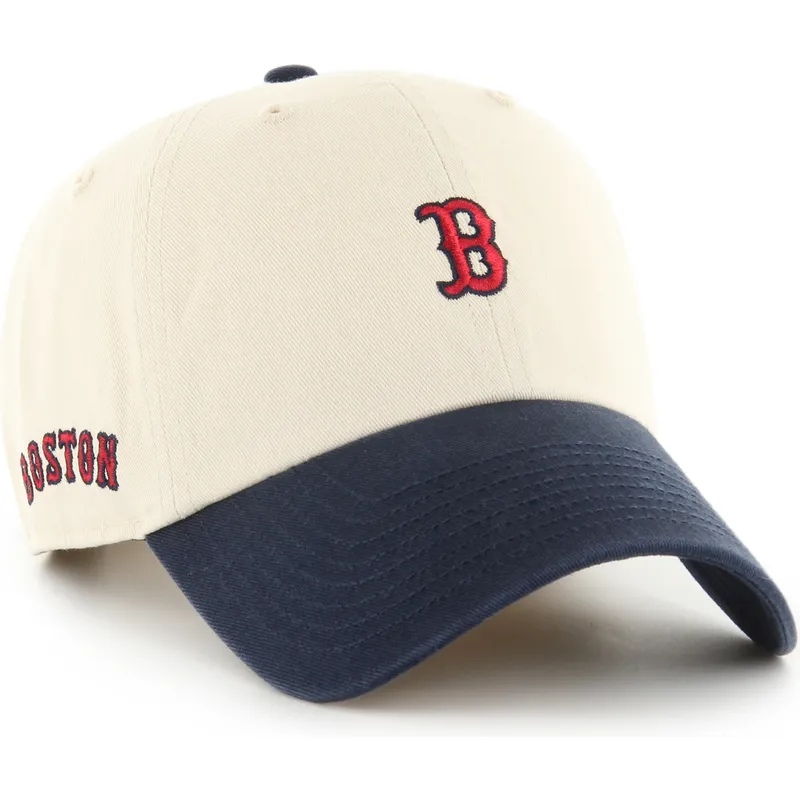 casquette-courbee-beige-et-bleue-marine-ajustable-clean-up-base-runner-sure-shot-two-tone-boston-red-sox-mlb-47-brand