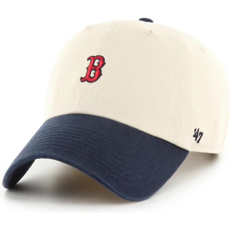 cappellino-curvo-beige-e-blu-marino-regolabile-clean-up-base-runner-sure-shot-two-tone-dei-boston-red-sox-mlb-di-47-brand
