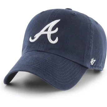 Marinblå böjd justerbar keps Clean Up från Atlanta Braves MLB av 47 Brand