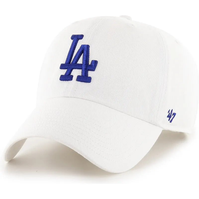 vit-justerbar-kurvad-keps-med-bla-logotyp-clean-up-fran-los-angeles-dodgers-mlb-av-47-brand
