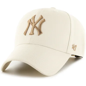 47 Brand Curved Brim Brown Logo MVP New York Yankees MLB Beige Snapback Cap