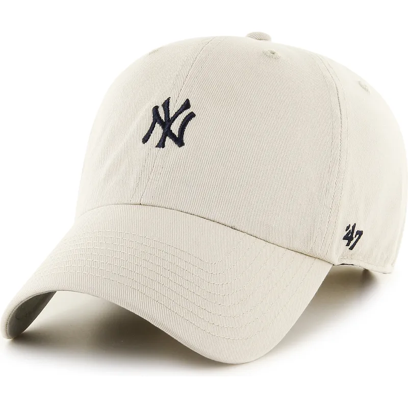 47-brand-curved-brim-clean-up-base-runner-mini-logo-new-york-yankees-mlb-beige-adjustable-cap