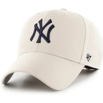 Casquette courbée beige ajustable avec logo bleu marine MVP New York Yankees MLB 47 Brand