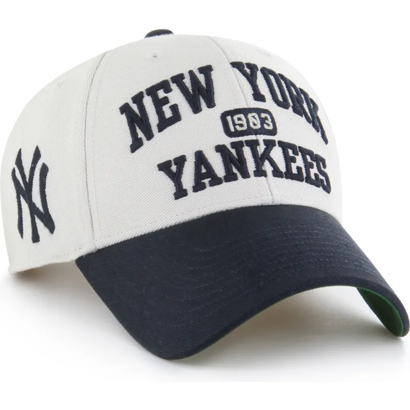 casquette-courbee-beige-et-bleue-marine-ajustable-mvp-broke-line-new-york-yankees-mlb-47-brand