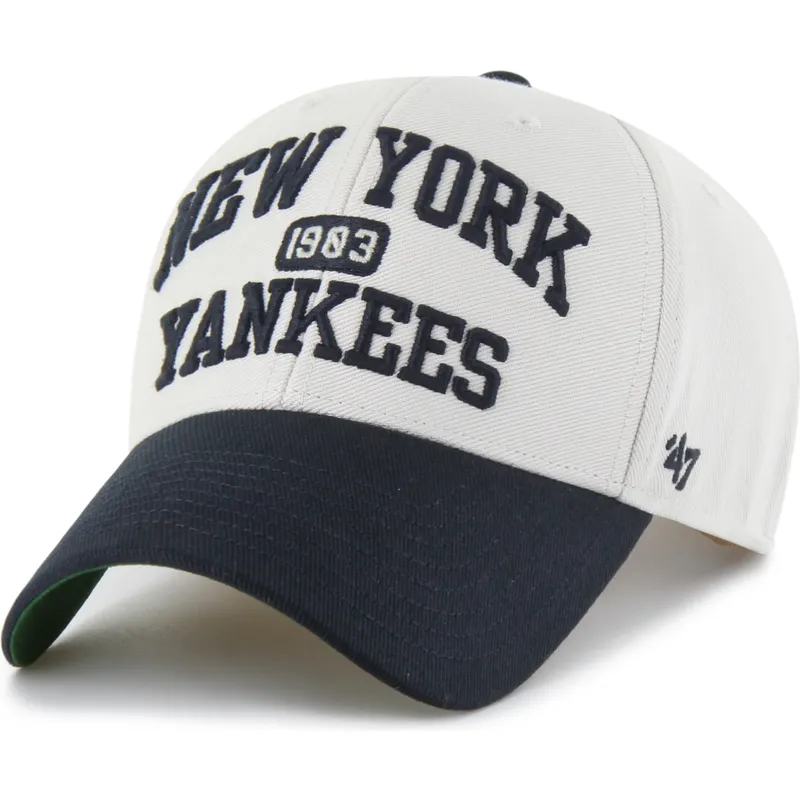 casquette-courbee-beige-et-bleue-marine-ajustable-mvp-broke-line-new-york-yankees-mlb-47-brand