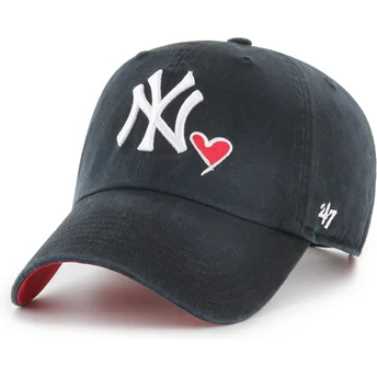 Șepci curbată negru bandă reglabilă Clean Up Heart Icon de New York Yankees MLB de 47 Brand