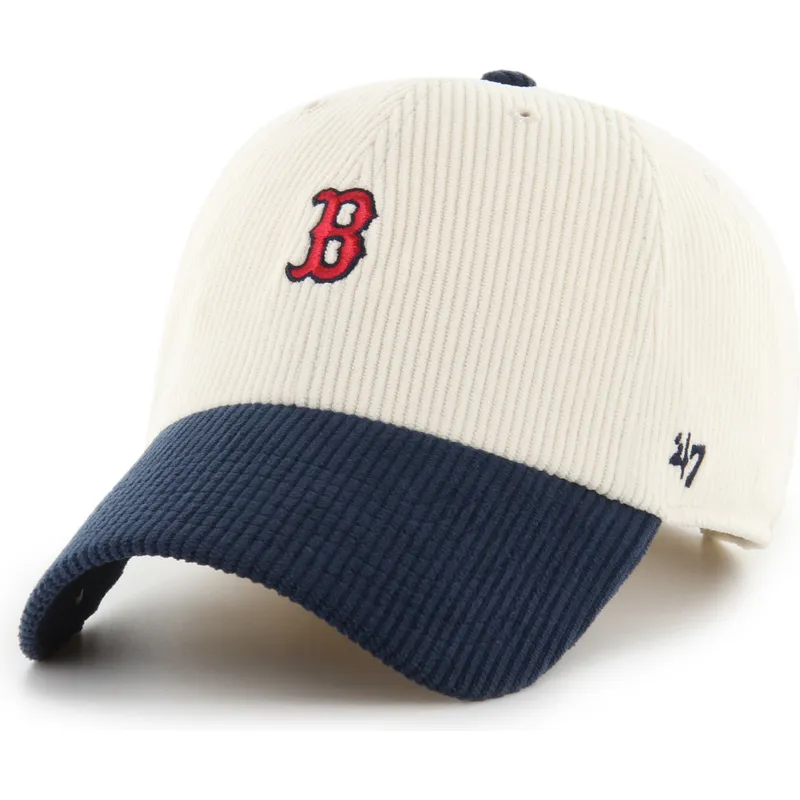 casquette-courbee-beige-et-bleue-marine-ajustable-clean-up-cord-base-runner-two-tone-boston-red-sox-mlb-47-brand