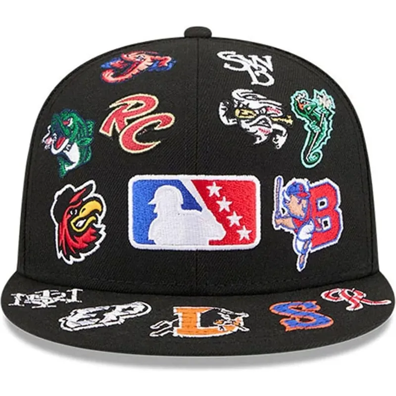 cappello-piatto-nero-aderente-59fifty-all-over-di-milb-di-new-era