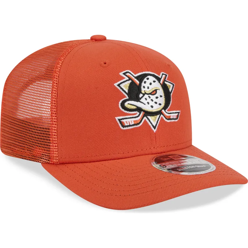 cappello-trucker-arancione-9seventy-stretch-snap-evergreen-degli-anaheim-ducks-nhl-di-new-era