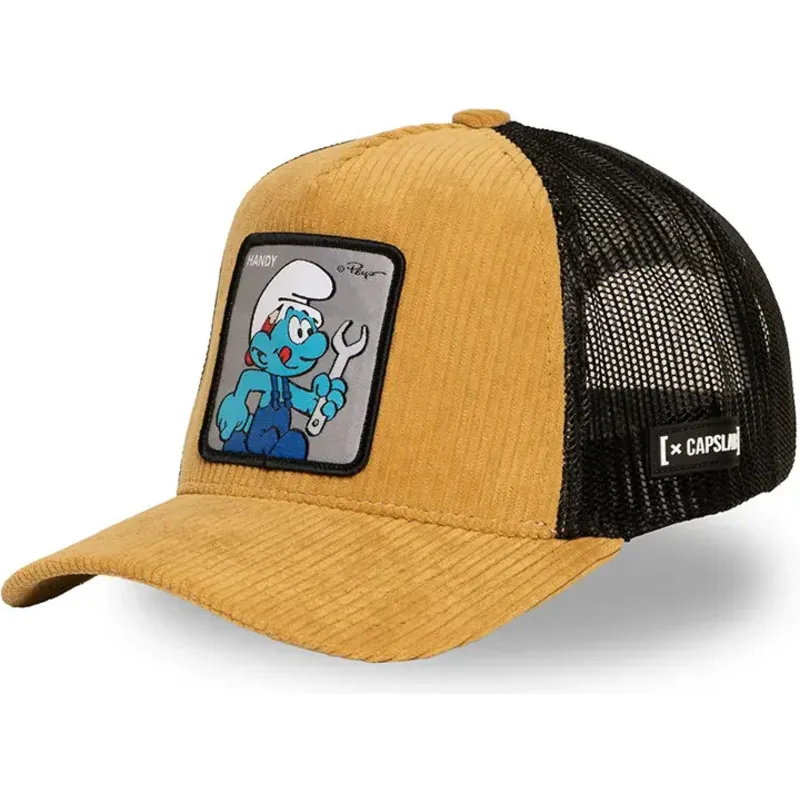 trucker-cap-braun-und-schwarz-schlumpf-handy-smu-handy-die-schlumpfe-von-capslab