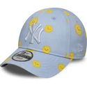 blaue-gebogene-verstellbare-kappe-fur-kinder-9forty-summer-all-over-print-der-new-york-yankees-mlb-von-new-era