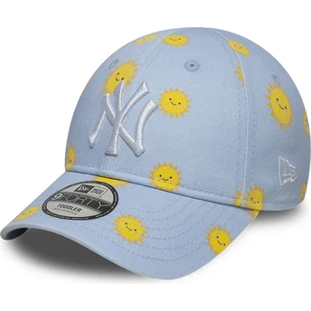 Blaue gebogene verstellbare Kappe für Kinder 9FORTY Summer All Over Print der New York Yankees MLB von New Era