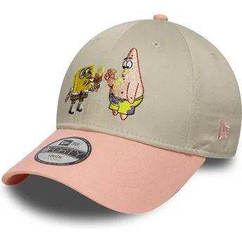 Cappellino curvo beige e rosa snapback per bambino 9FORTY di SpongeBob e Patrick Stella di New Era