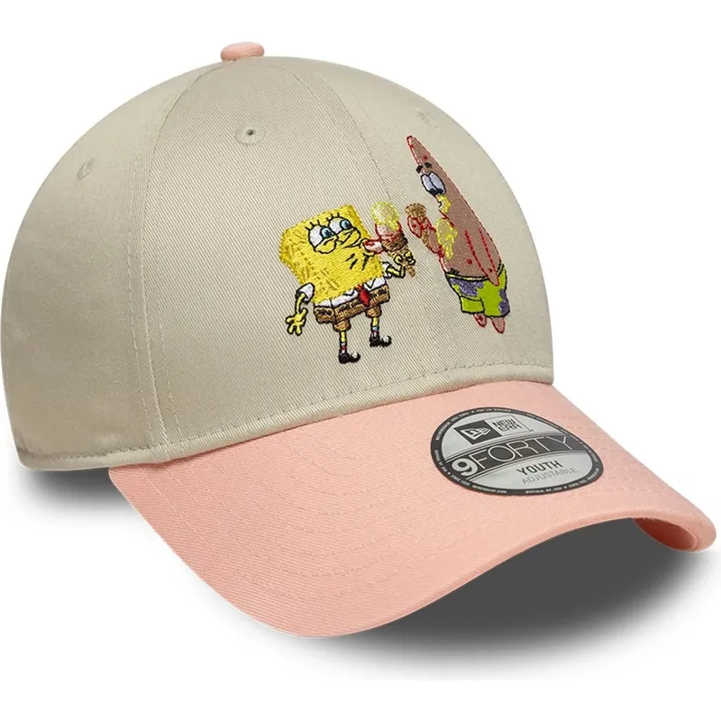 cappellino-curvo-beige-e-rosa-snapback-per-bambino-9forty-di-spongebob-e-patrick-stella-di-new-era