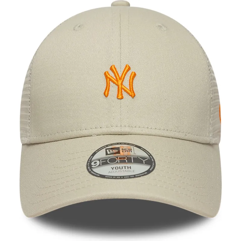 gorra-trucker-beige-ajustable-con-logo-naranja-para-nino-9forty-homefield-de-new-york-yankees-mlb-de-new-era