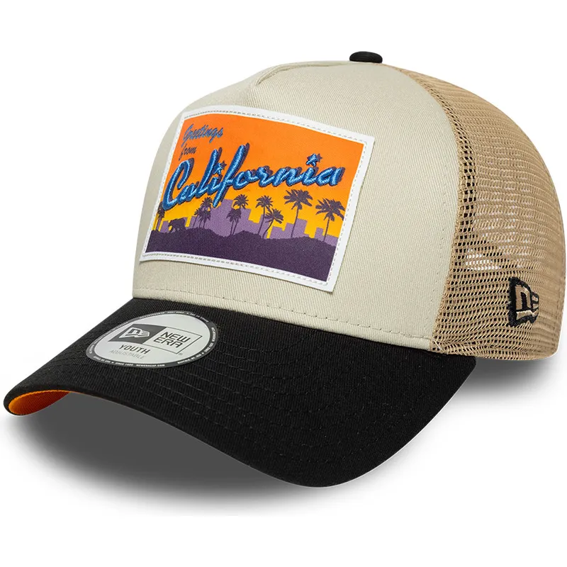 beige-trucker-cap-fur-jungen-a-frame-location-patch-california-von-new-era