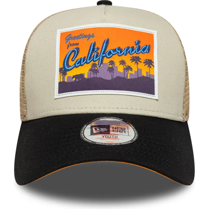 beige-trucker-cap-fur-jungen-a-frame-location-patch-california-von-new-era