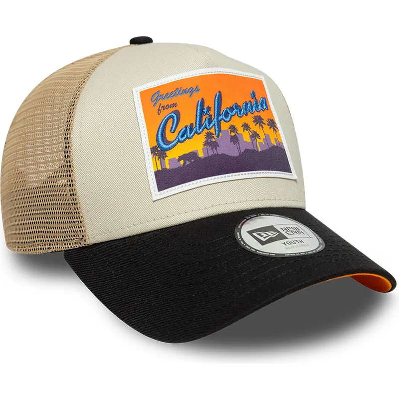 beige-trucker-cap-fur-jungen-a-frame-location-patch-california-von-new-era