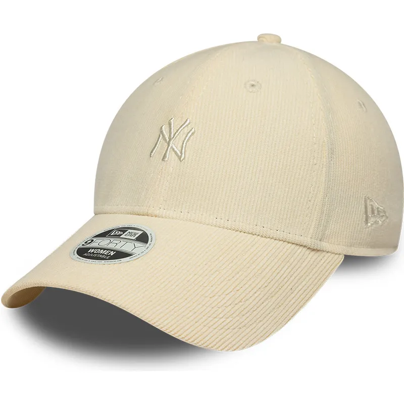 bezowa-zakrzywiona-czapka-regulowana-dla-kobiet-9forty-mini-cord-new-york-yankees-mlb-new-era
