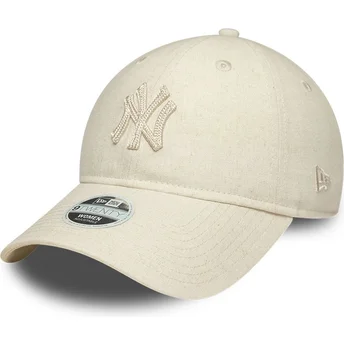 Șepci curbată bej reglabilă 9TWENTY Midi Linen de New York Yankees MLB de New Era