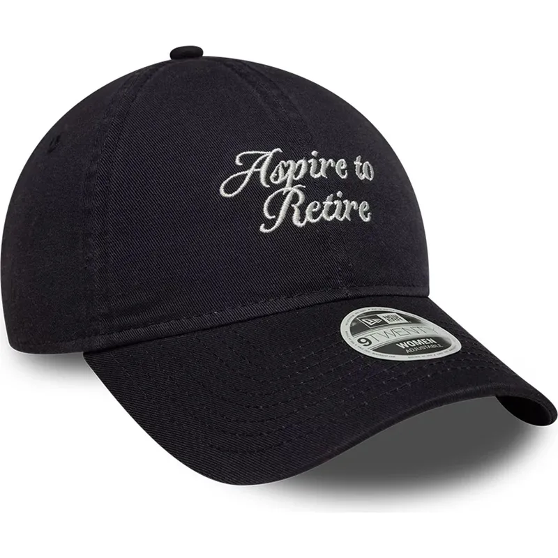 marineblaue-gebogene-verstellbare-damenkappe-9twenty-aspire-to-retire-slogan-von-new-era