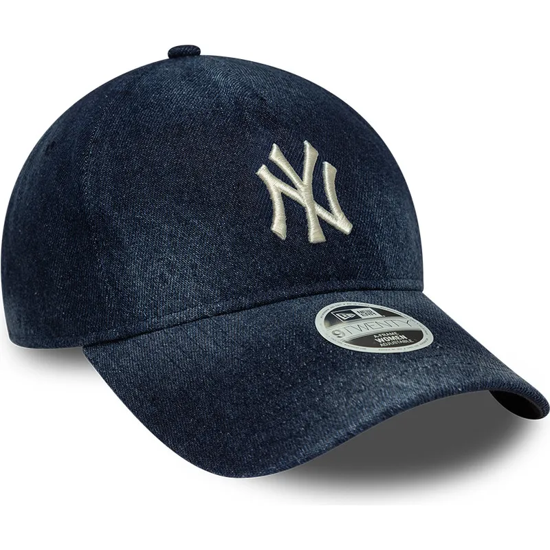 granatowa-zakrzywiona-czapka-regulowana-damska-9twenty-a-frame-denim-new-york-yankees-mlb-new-era