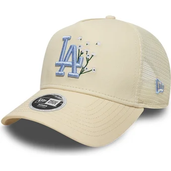 Beige Trucker Cap mit blauem Logo für Damen 9FORTY A Frame Floral der Los Angeles Dodgers MLB von New Era