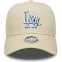 new-era-women-blue-logo-9forty-a-frame-floral-los-angeles-dodgers-mlb-beige-trucker-hat
