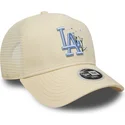 casquette-trucker-beige-avec-logo-bleu-pour-femme-9forty-a-frame-floral-los-angeles-dodgers-mlb-new-era