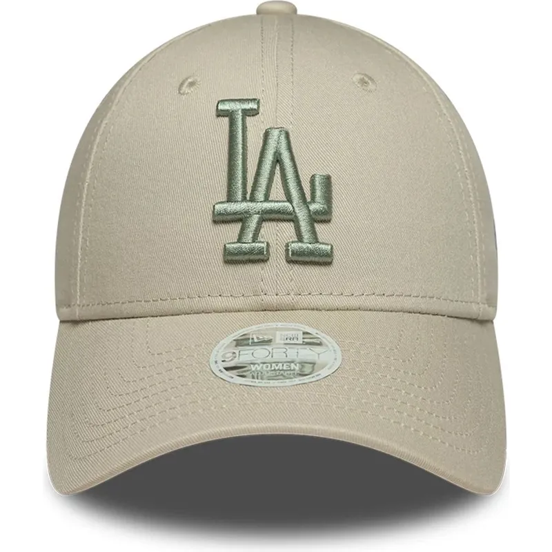 cappellino-curvo-beige-regolabile-con-logo-verde-da-donna-9forty-league-essential-dei-los-angeles-dodgers-mlb-di-new-era
